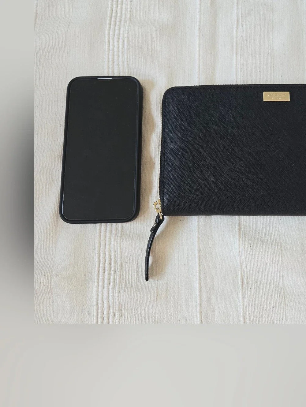 Kate Spade Talla Laurel Large Travel Wallet Clutch‎ Zip Organazer Black Leather